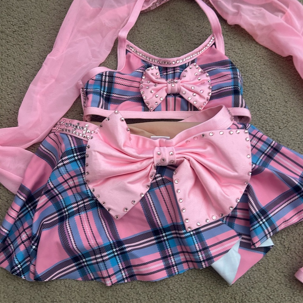 Pink Plaid Dance Costume with Bows
